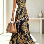 Vintage Gold Embroidered Long Dress