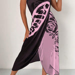 Fashionable Color-blocked Butterfly Print Resort Cover-up Midi Dress