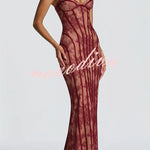 Sian Floral Lace Contrast Structural Detail Back Lace-up Strapless Slit Maxi Dress