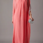 My Dearest Chiffon Sequin Trim High Neck Batwing Cutout Sleeve Cape Maxi Dress