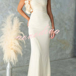 Fashionable Mesh Sleeveless One-shoulder Waist-revealing Maxi Dress