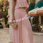 Dreamy Crinkle Chiffon Lace Trim Tank and High Rise Loose Lantern Pants Set