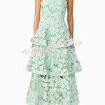 Cocktail Events 3D Embroidery Floral Detail Off Shoulder Tiered Hem Maxi Dress