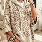 Comfortable and Casual Knit Leopard Print Half Sleeve Hoodie Sweater