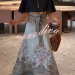 Next Vacation Denim Mock Neck Short Flutter Sleeves Crop Top