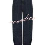 Luna Denim High Rise Pocket Adjustable Buckle Ankle Strap Harem Pants