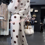 Grazia Polka Dot Sheer Long Balloon Sleeve Shirt and Elastic Waist Pocket Wide Leg Pants Set