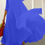 Loose Plus Size Mesh Pleated Solid Color Split-Joint Mock Neck Maxi Dresses Two Pieces Set