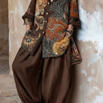Retro Floral Print Longline Shirt & Baggy Pants Two-Piece Set