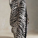 Casual Retro Black And White Color-Blocked Zebra Print Cotton Faux Suede Trim Pants