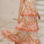 Daylight Unique Print Cutout Waist Back Lace-up Tiered Hem Maxi Dress