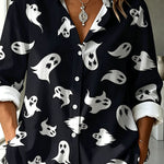 Halloween Shirt with Evil Spirit and Witch Hat Pattern