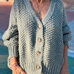 Hestia Knitted Texture Solid Color Button Long Sleeve Relaxed Cardigan