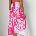 Fashionable Color-blocked Butterfly Print Resort Cover-up Midi Dress