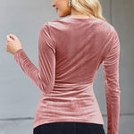 Zeagoo Velvet Tops for Women Long Sleeve Sexy Casual V-Neck Cross Wrap Shirts Ruched Fitted Blouse Party Club Night (Us Only)