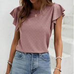 Zeagoo Womens Summer Tops Crewneck Short Sleeve Shirts Casual Basic Ruffle T Shirt Fashion Cute Blouse 2024