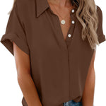Zeagoo Womens Button Down Shirts Rolled Cuffed Shirt