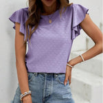 Zeagoo Womens Summer Tops Crewneck Short Sleeve Shirts Casual Basic Ruffle T Shirt Fashion Cute Blouse 2024