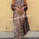 Riviera Unique Print Slit Tank Midi Dress and Satin Kimono Cover-up Two Pieces Set