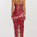 Sienna Floral Embroidered Fabric Off Shoulder Mermaid Silhouette Slit Maxi Dress