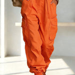 Street Style Solid Color High Waist Pocketed Loose Fit Cargo Pants
