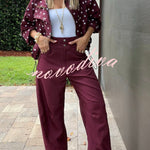 Kadence Polka Dot Zipper Lapel High Neck Drawstring Hem Sporty Jacket