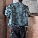Pleated Spray-painted Stand-up Collar Jacket