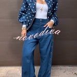 Kadence Polka Dot Zipper Lapel High Neck Drawstring Hem Sporty Jacket