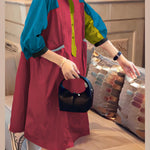 Vintage Pink Pockets Button Fall Half Sleeve Shirt dress