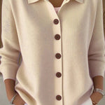 Casual Stylish Knit Solid Color Shirt Neck Button Up Long Sleeve Cardigan