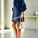 Rima Linen Blend Flowers Button Down Floral Cuffs Half Sleeve Mini Dress