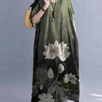 Italian Black V Neck Pockets Print Summer Holiday Dress Short Sleeve