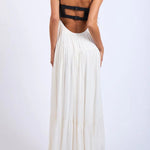Stylish Leather Patchwork Suspender Casual Vacation Style Maxi Dresses
