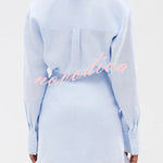 Solid Color Collared Long-sleeved Casual Shirt Style Lace Up Vacation Mini Dress