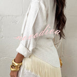 Sorena Linen Blend Button Up Long Sleeve Midi Blouse and Tassel Trim Warp Cover-up Mini Dress Set