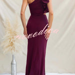 Fashionable Mesh Sleeveless One-shoulder Waist-revealing Maxi Dress