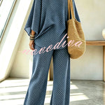 Retro Style Polka Dot Print Batwing Sleeve Top and Elastic Waist Loose Jogger Pants Set