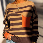 Xander Knit Color-block Stripes Wide Neck Long Sleeve Pocket Relaxed Sweater