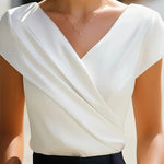 Solid Color Crossover V-neck Short-sleeved Slim-fit Casual Top