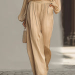 Off-the-shoulder Lantern Sleeve Satin Wide-leg Set
