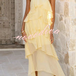 Solid Color Chiffon Halter Neck Elegant Ruffle Maxi Dress