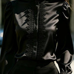 Solid Color Satin Lace Patchwork Casual Long-sleeved Shirt