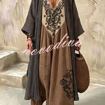 Boho Embroidered Maxi Dress & Cardigan Two-Piece Set