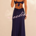 Metal Shell Straps Elastic Bikini and Slit Cover-up Dress Three-piece Set