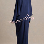 Tina Satin Plunge V-neck Gold Trim Detail Long Batwing Sleeve Maxi Dress