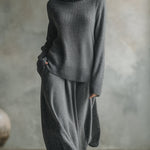 Elegant Minimalist Gray Hooded Sweater Skirt Set