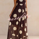 Polka Dot Print Mesh Spaghetti Strap Square Neck Vacation Maxi Dress