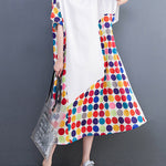 Loose Short Sleeves Multi-Colored Polka-Dot Split-Joint Round-Neck Midi Dresses