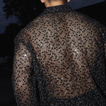 Shiny Silver Sequined Hollow Long Sleeve Shirt
