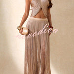 Aria Metallic Fringe Halter Top & Tassel Maxi Skirt Set